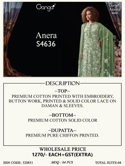 Ganga anera 4636 dress material wholesale market in india cheapest